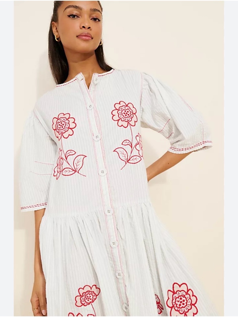 Free People Sagatuck midi White Dress with Red Floral Embroidery - Picture 1 of 10